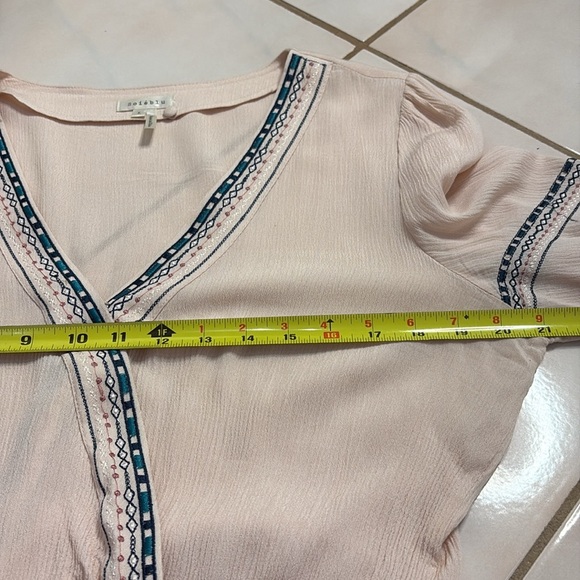 Soieblu Pale Peach Embroidered Rayon Wrap Look Top - Picture 8 of 12